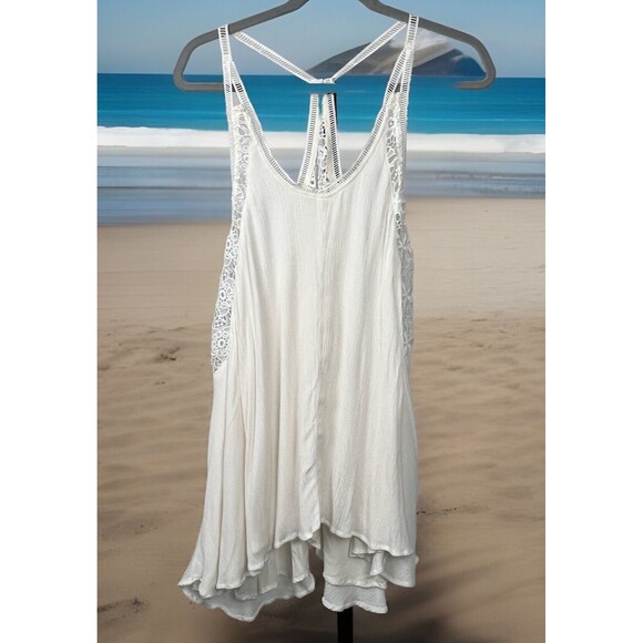 Illa Illa Crochet Boho Chic Designer Mini Dress White Layer Y Back Coverup Small - Picture 2 of 8